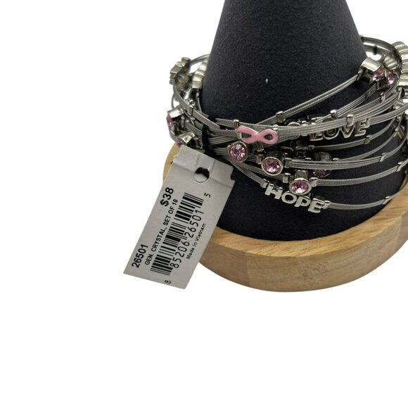 Cookie Lee Bracelet Set Bangle Breast Cancer Awareness Silver Tone HOPE LOVE NEW - Picture 4 of 8